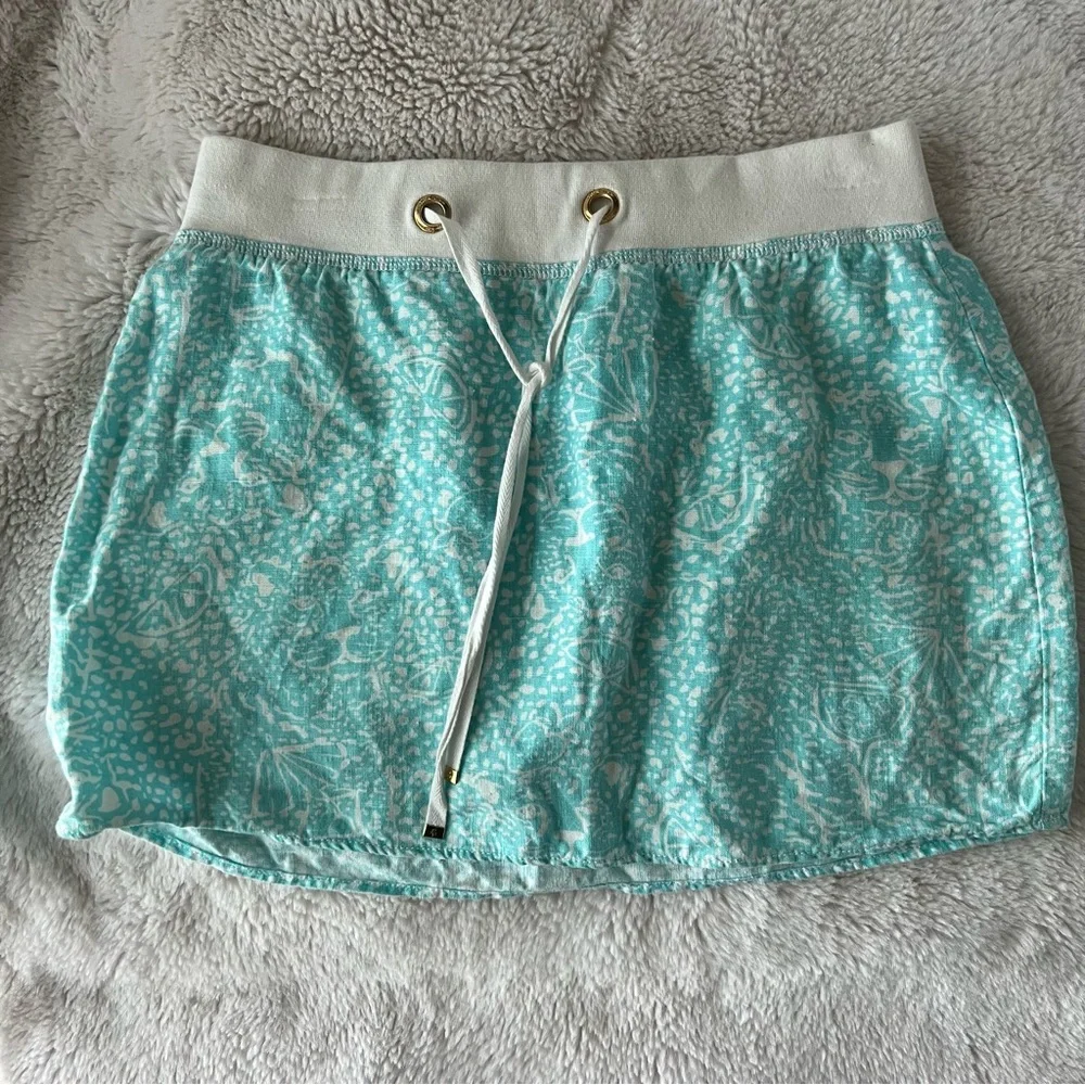 Lilly Pulitzer 100% Linen Hayden Pull-on Skirt Shorely Blue - Picture 2 of 9